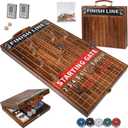 Wooden Finish Line Horse Racing Board Game Equipped with 11 Luxury Metal Craft Horses Adult Chessboard Including 2 Dice and 2 Boxes of Cards Folding Box Game Board(Flame)