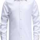 Boys Stretch Wrinkle Free Dress Shirts Button Down Shirt Long Sleeve Formal School Uniform Shirts (White)