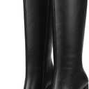 mikarka Knee High Boots for Women: Block High Heel Tall Boots - Side Zip Square Toe Vegan Leather Heeled Platform Long Fall Boots, Size 7.5