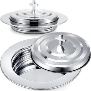 Zhehao 1 Plates Silver Communion Set, Holy Trays with Lid, Stainless Steel Bread Tray Plates for Churches, Holy Communion Tray with Cover, Polished Church Supplies Ware Sets