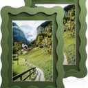 4x6 Wavy Picture Frame With Mat For 3.5x5, Wavy Edge Wooden Picture Frame with Real Glass - Wall Mount and Tabletop Display, Green, 2 Pack