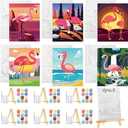 Zhanmai 6 Pack Pre Drawn Canvas for Painting Canvas Painting Set for Kids 8 x 10 Inch Flamingo Paint Art Set New Year Pre Printed Sip and Paint Party Favor DIY Birthday Gift Party