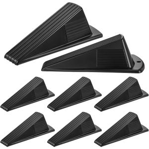 8 PCS Large Rubber Door Stoppers, Heavy Duty Non-Slip Wedge Rubber Door Stoppers Tall up to 2 Inch Hotel Carpet Hardwood Concrete and Tile Stackable Black 6.2 X 3.4 X 2 Inches