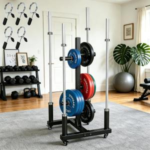 Weight Plate Rack for 2-inch Olympic Bumper Plate and Barbell, Weight Tree with 800 LBS Capacity, Heavy Duty Storage Racks with 4 Barbell Holder & Lockable Wheels for Home Gym & Garage Gym