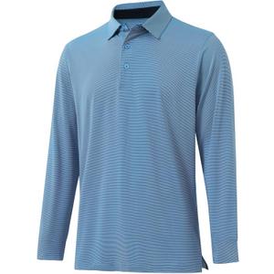 Mens Golf Shirts Long Sleeve Moisture Wicking Collared Work Business Casual Tennis Polo Shirts for Men (Blue, XXL)