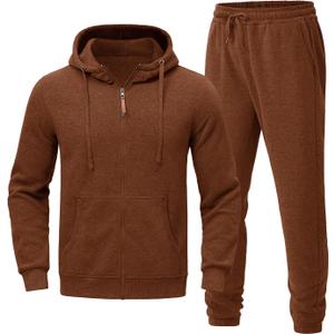 Riskrole Men's Hooded Tracksuit 2 Pieces Set Zip up Fleece Sweatsuit Casual Outdoor Sports Jogging Suits Set (Brown)  Small