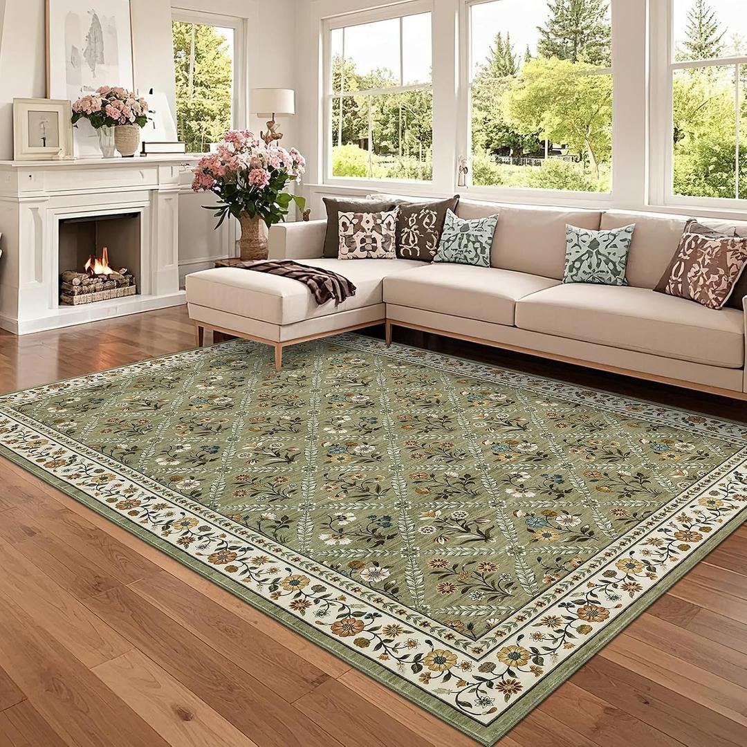 GarveeHome Floral 9x12 Area Rugs for Living Room Bedroom, Soft Washable Rugs
