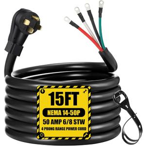 Kanayu 15 FT 6/8 AWG 50 Amp 4 Prong Replacement Range Power Cord Compatible with NEMA 14-50p to 4-Wire, Compatible with EV Plug/J1772 Connector, 6/2+8/2 AWG STW, Etl Listed