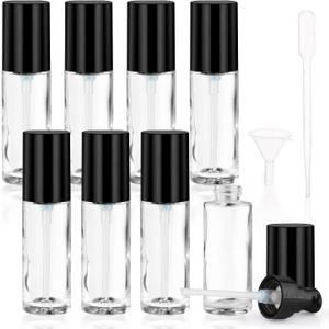 8 Pcs 30ml/1oz Clear Glass Liquid Foundation Pump Bottles with Black Head Round Cosmetic Dispenser Jars for Lotion Moisturiser Skincare Products,1 Funnel & 1 Dropper