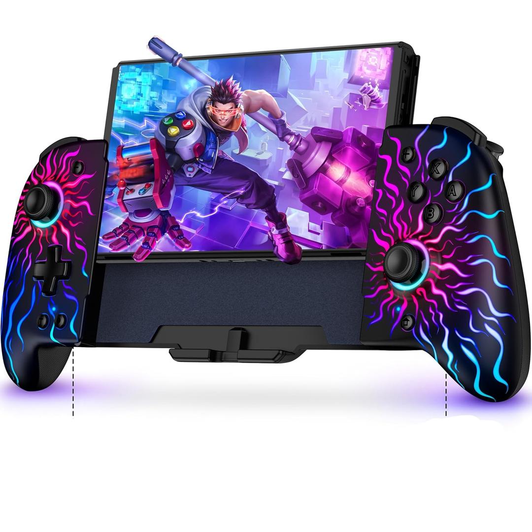 NinABXY Hall Effect Joystick Controller for Nintendo Switch/OLED, Wireless One-Piece Handheld Switch Joypad - Macro, Ergonomic Grip, Turbo, Flame Pattern, Christmas Presents for Family/Friends