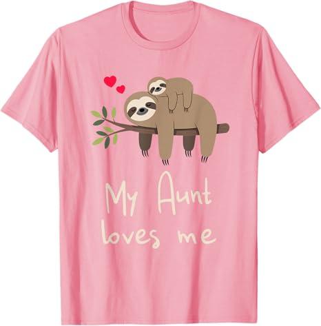 Cute Baby Sloth and Auntie My Aunt Loves Me Youth T-Shirt, S