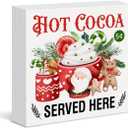 Christmas Sign Hot Cocoa Bar Decor Hot Cocoa Served Here Wood Block Sign for Kitchen Chocolate Station Table Desk Shelf Decoration