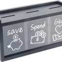 Spend Save Give Piggy Bank for Kids, Money Coin Savings Piggy Bank Jar Box for Kids Child Safe Money Saver, Teach Children About Giving & Saving Money Piggy Box for Childrens Boys Girls, Black