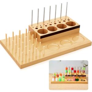 Yalikop Wooden Fly Tying Fishing Kit Organizer with Soft Magnets & Thread Spool Stand, Fly Tying Tool Caddy Desktop Storage Rack, Fishing Materials Tray Station