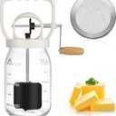 CAROD Classical Butter Churner, 1.5L Glass Jar with Hand Injury Prevention Device & Sifting Lid, 50oz Hand Crank Jar Maker Creates Fresh Homemade Butter within 15 Min, Ideal DIY Kitchen Gift (Silver)