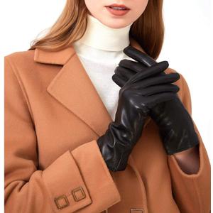 ZLUXURQ Luxury Italian Soft Leather Gloves for Women - Genuine SheepSkin Leather Womens Cold Weather Gloves Cashmere Lined (X-Small-6'')