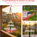 Solar Cascade Hanging Bird Bath Fountain 2026, Outdoor Large Humming Birds Hanging Water Fountains, Solar Powered Baths with Shower Bowl for Outdoors Garden Patio Backyard Lawn Decor (Pink)