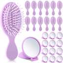 Meanplan 24 Pcs Mini Hair Brush Set 12 Travel Wet Dry Hair Combs Pocket Detangling 12 Compact Folding Makeup Mirrors for Spa Sleepover Birthday Bridal Shower Bachelorette Christmas Party Gift,(Purple)