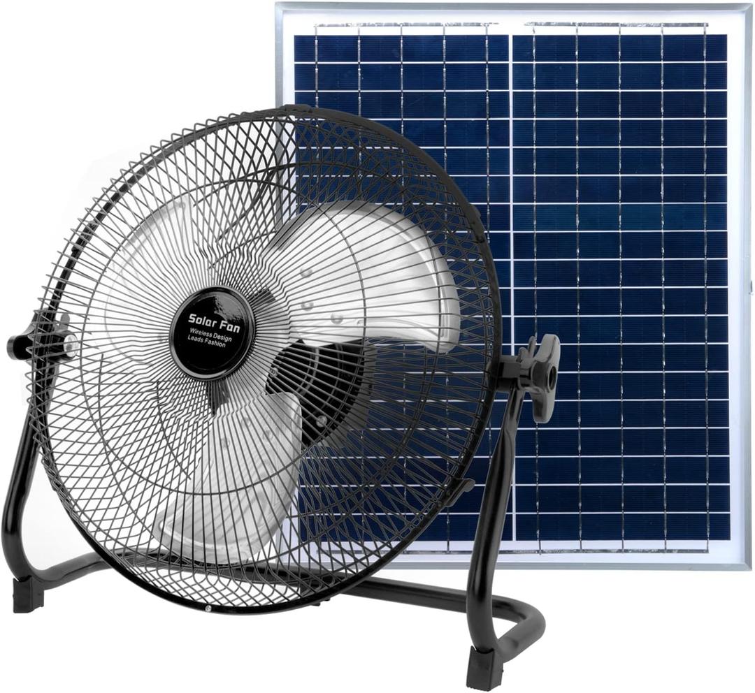14 Inch Portable Rechargeable Table Fan with Solar Panel Powered and AC Charger Dual Input for Household, Camping, Fishing Outdoors