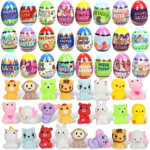 24 Pack Easter Eggs with Cute Animal Squishy Toys Inside,Prefilled Eggs for Kids Boys Girls Easter Basket Stuffers,Party Favor,Egg Hunt