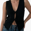 Womens Vintage Knittd Tank Y2k Vest Crop Top Sleeveless V-Neck Open Front Button Crochet Knit Vests Versatile Tops
(Black, M)