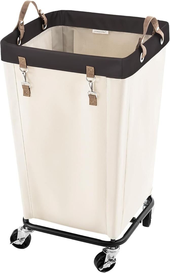 StorageWorks 110L Laundry Basket with Wheels, Large Rolling Hampers for Clothing Organizer, Dirty Clothes Basket for Hotel, Home, Closet, Dorm, Beige