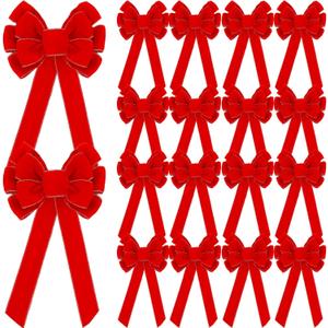 Lenwen 18 Pcs Large Red Christmas Velvet Bows Outdoor Big Christmas Tree Wreath Decorative Garland Red Velvet Bows for Gifts Indoor Outdoor Holiday Parties Xmas Decorations (26 x 12 Inch)