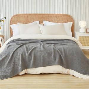 EMME Cotton Muslin Twin XL Blanket Breathable Gauze Soft Lightweight Blankets Adults Gifts for Women (Gray, 66"x90")
