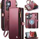 Defencase for Samsung Galaxy S26 Ultra Magnetic Wallet Case Compatible with Magsafe with RFID Blocking Zipper & Card Holder Women, PU Leather Detachable Phone Case for Galaxy S26 Ultra 6.9", Wine Red