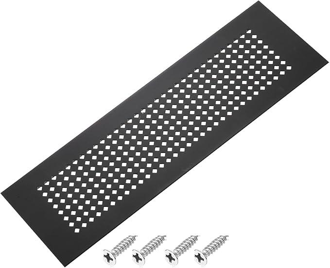 PATIKIL 3.25" x 13.75" Door Air Vent Cover, Aluminum Grille Ventilation Cover Louvered Diamond Hole with Mounting Screws for Cabinet Wardrobe Door, Black