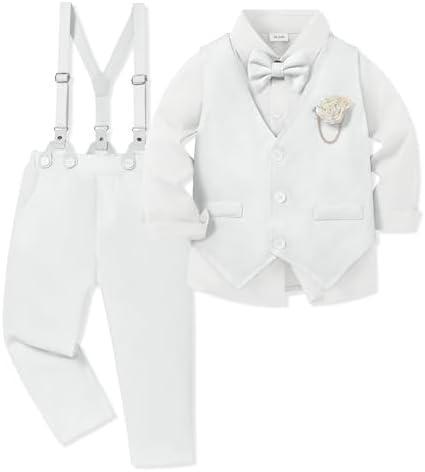 WESIDOM Toddler Boy Clothes Suit Formal Dress Shirt+Bowtie+Vest+Boutonniere+Suspender Pants Boys Gentleman Outfits Set, 5-6Y