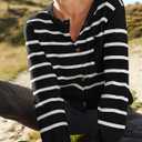 ZESICA Women's Striped Cardigan Sweaters Fall 2025 Long Sleeve Open Front Button Down Knit Outerwear Coat Trendy Clothes (Black, M)