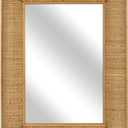 Boho Rattan Wall Mirror Wooden Framed Rectangle Mirror Rattan Decorative Farmhouse Hanging Mirror for Bathroom Vanity Entryway Living Room Home Wall Decor - 23.82" x 1.78" x 31.5"