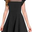 Haloumoning Girls Dress Summer Ruffle Sleeve Mesh A Line Casual Party Dresses with Pockets for Kids 4-14 Years