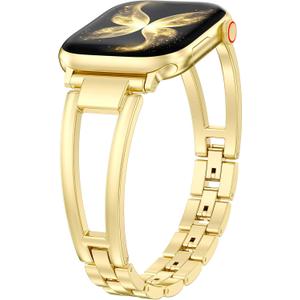 Wearlizer Compatible with Apple Watch Band 38/40/41/42mm(Series 11 10) Women, Dressy Fancy Stainless Steel Metal Strap Pretty Slim Designer Bracelet for iWatch Series 11 10 9 8 7 6 5 4 SE/Ultra 3 2 1 (Gold)