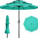 9FT 3 Tiers Patio Umbrella With Auto Tilt And Crank, Outdoor Table Market Umbrella with 8 Sturdy Ribs for Garden, Lawn, Deck, Backyard and Pool