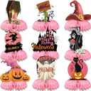 9pcs Halloween Honeycomb Table Centerpiece Decoration Halloween Party Decoration Pink Ghost Witch Honeycomb Ornaments Gathering Table Decoration for Girls