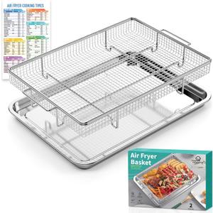 Air Fryer Basket for Oven, 25% Thicker, OPENICE 15.4"11.0" Oven Air Fryer Basket and Tray Set with Magnetic Cheat Sheet, 2 Pieces Crisping Tray and Pans for Grilling Frying Baking