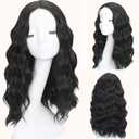 Black Wigs for Women 18 Inch Medium Length Short Wavy Wig Middle Part Synthetic Heat Resistant Natural Looking for Daily Party Halloween Use