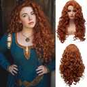 EssionTech Long Fox Red Hair Curly Wig Wavy Full Head Copper Red Halloween Wigs for Women Cosplay Costume Party wig (Fox Red)
