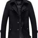 chouyatou Men's Stand Collar Wool-Blend Classic Pea Coat with Removable Inner Collar (Large, H36-black)