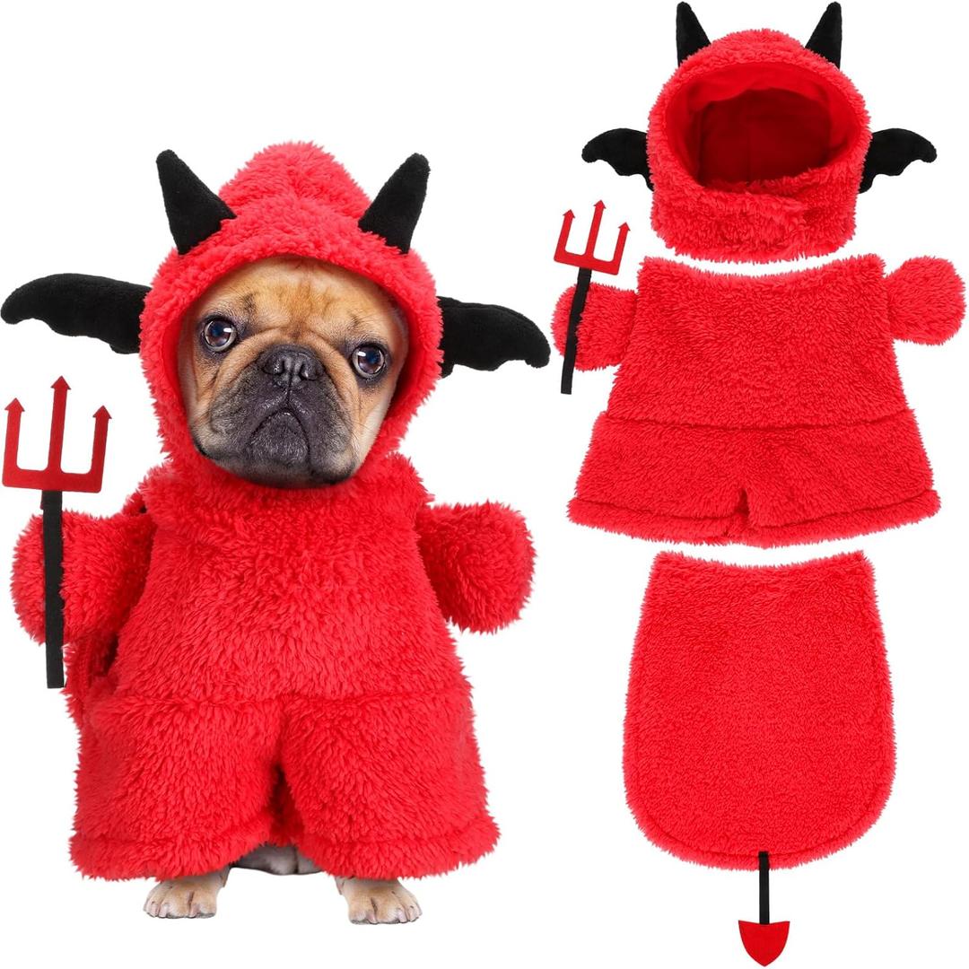 Halloween Dog Costume Devil Plush Hoodie, Funny Pet Puppy Outfit Soft Velvet Dog Clothes Apparel for Halloween Party(Small Size)