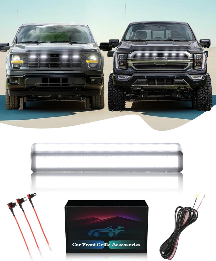 Front Grille LED Lights for F150 2018-2025 Accessories Exterior Grill Trim Warning Lamp (White Lights, 4)