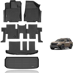 KELCSEECS Floor Mats & Cargo Liner Custom for Nissan Pathfinder 2013-2020 7 Seat Waterproof Mats All Weather Mats Guard Automotive Liners Front& Rear& 3rd Row Full Set Pathfinder Accessories Black