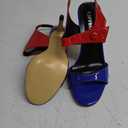 UJPFEO Women's Slingback Heels Round Open Toe Strappy Sandals Ankle Strap Patent Leather High Heeled Sandals Dressy Shoes, Redblue, 6.5 