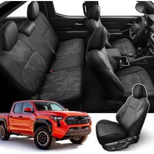 DiffCar Seat Covers for Toyota Tacoma 2026 2025 2024 Double Cab(Gas Only), Full Set Faux Nappa Leather Truck Accessories for Tacoma 4th Gen, Car Seat Protectors Custom Fit for Tacoma Seat, Black Camo