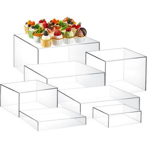 Leinuosen 7 Pcs Large Buffet Risers Set 6" to 12" Acrylic Display Box Catering Dessert Table Riser Food Display Decorative Stand with Hollow Bottom for Catering Supplies (Clear, Square)