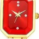 Avaner Women's Bracelet Wrist Watches: Ladies Colorful Rhinestones Gold Tone Elegant Stainless Steel Square Analog Quartz Watch (Red)