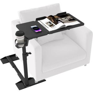 Height Adjustable Couch Armrest Table Tray  Tilting Top Swivel Side Table for Recliner, Sofa, Laptop, or Bed  Ideal for Eating, Reading, or Recovery Use (Black)