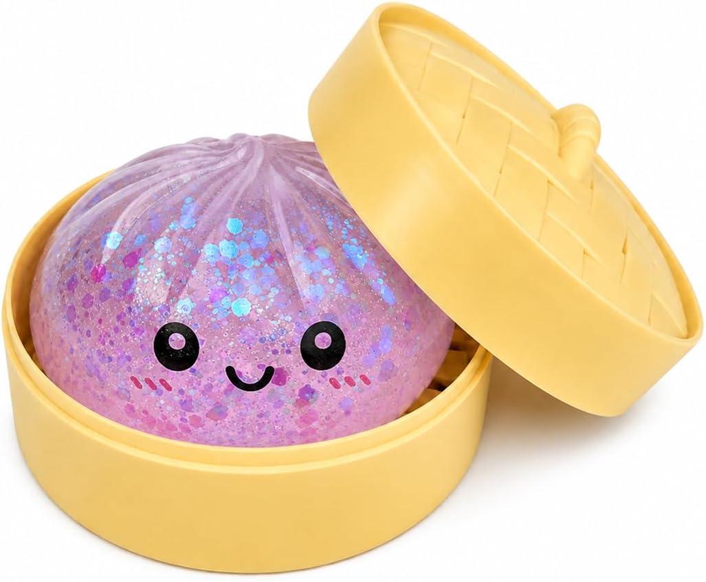 Purple Dumpling Squishies New Mystery Glitter Squishies Dumpling with Box Stress Relief Balls Sensory Toys Desk Squeeze Toys Gift